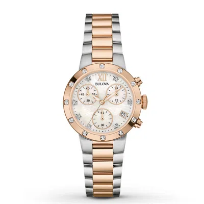 Pre-owned Bulova 98r210 Maiden Lane Diamond Chronograph Rose Gold & Silver Tone Watch $550