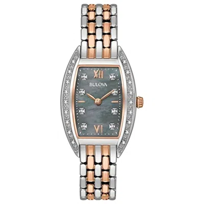 Pre-owned Bulova 98r232 Black Mother Of Pearl Dial Two Tone 26 Diamonds Women's Watch