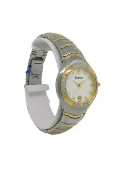 Pre-owned Bulova 98r70 Women's Round Analog Date Diamond Two Tone Stainless Steel Watch