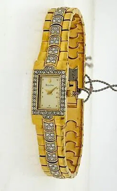 Pre-owned Bulova 98t89 Women's Analog Rectangular Stainless Steel Crystals Quartz Watch
