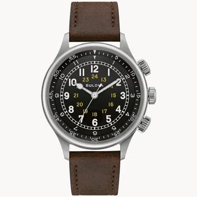 Pre-owned Bulova A-15 96a245 Pilot Watch - Black Dial Leather Strap