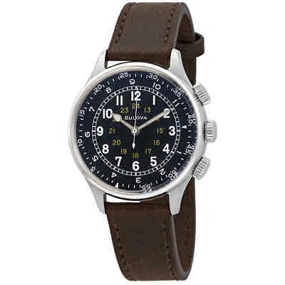 Pre-owned Bulova A-15 Pilot Automatic Black Dial Brown Leather Men's Watch 96a245