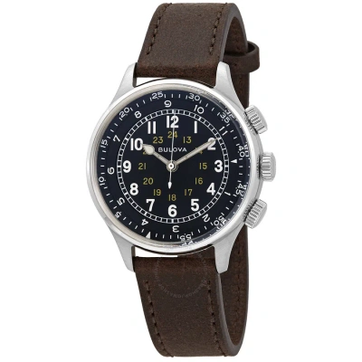 Bulova Open Box -  A-15 Pilot Automatic Black Dial Brown Leather Men's Watch 96a245 In Black / Brown