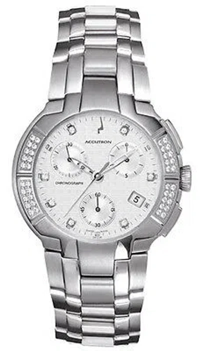 Pre-owned Bulova Accutron 26e05 York White Dial Diamond Stainless Steel Chrono Men's Watch