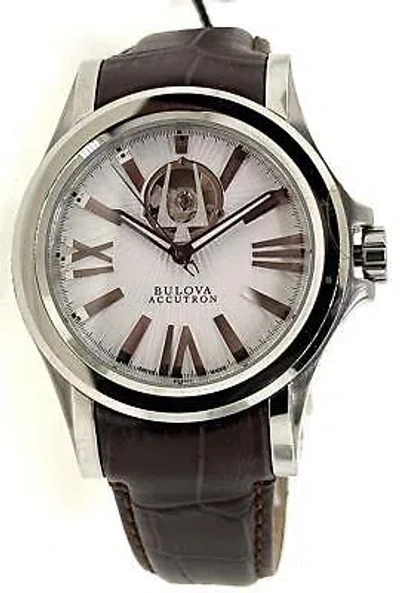 Pre-owned Bulova Accutron Kirkwood 63a100 Mens Brown Genuine Leather Automatic Round Watch
