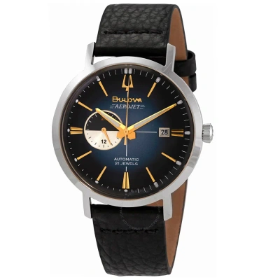 Bulova Aerojet Chronograph Automatic Blue Sunray Dial  Men's Watch 96b374 In Black