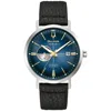 Bulova Aerojet Mens Automatic Black Leather Strap Watch 96b374 In Black