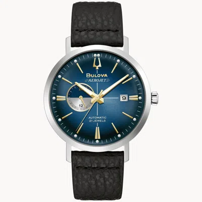 Pre-owned Bulova Aerojet Men's Automatic Vintage Blue Dial Black Leather Watch 41mm 96b374