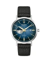 Bulova Aerojet Mens Automatic Black Leather Strap Watch 96b374 In Blue/black