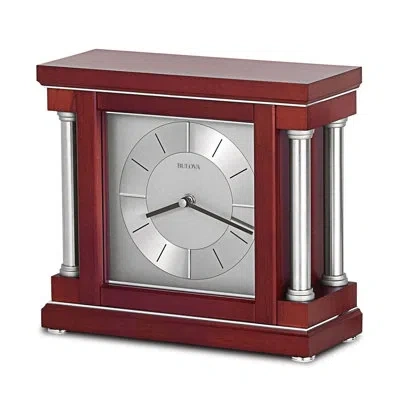 Bulova Amblance Table Clock In Chrome;dark Brown Wood;brown Wood