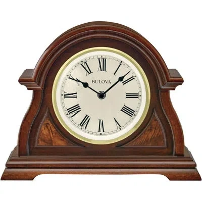 Bulova Analog Wood Quartz Alarm Tabletop Clock In Brown
