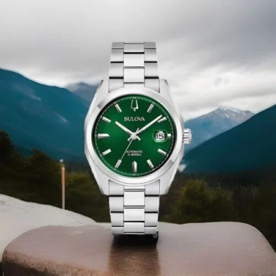 Pre-owned Bulova Automatic  Surveyor Green Dial Stainless Steel Strap Men's Watch