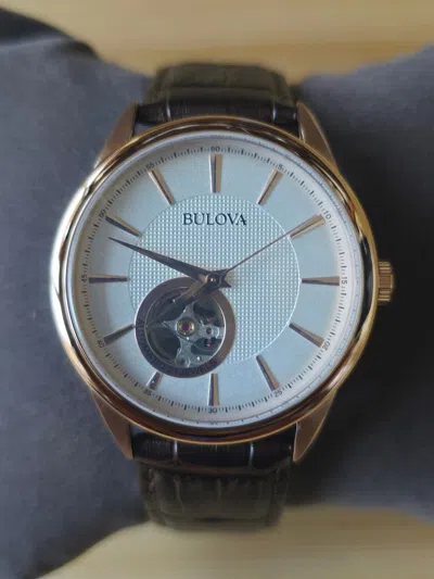 Pre-owned Bulova Automatic Men's Watch Rose Gold Tone Leather Band 97a133