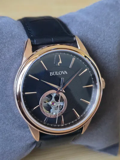 Pre-owned Bulova Automatic Men's Watch Rose Gold Tone Leather Band 97a140