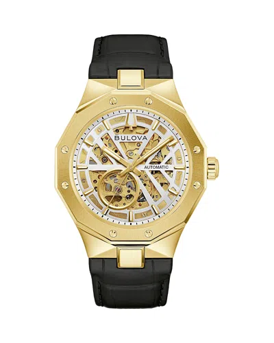 Bulova Automatic Prestige Leather Strap Watch, 42mm In Black