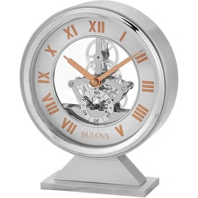 Bulova B1721 Torrance Skeleton Tabletop Mantel Clock In Silver