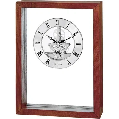 Bulova B1722 Engraver Glass Tabletop Wall Clock In Brown