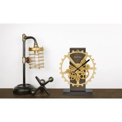 Bulova B8905 Cog Geared Tabletop Clock In Gold;black;brown