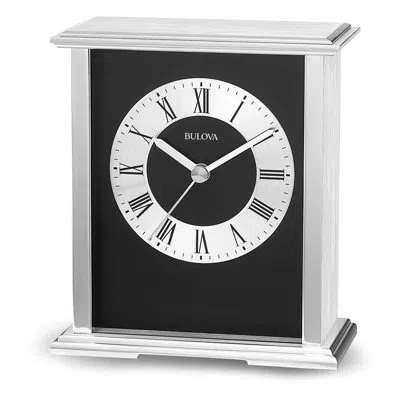 Bulova Baron Table Clock In Silver;black