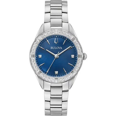 Pre-owned Bulova Blue Dial Sapphire Crystal Stainless Women's Diamond Watch $700 W29