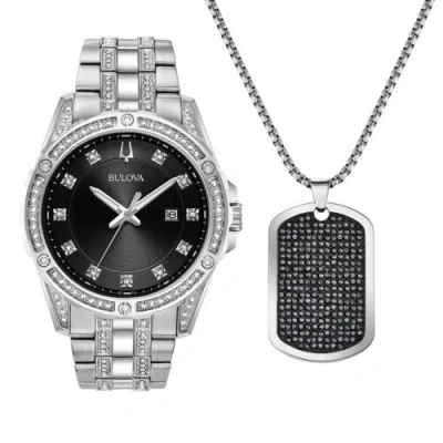 Pre-owned Bulova Brand  96k104 Men's Black Watch Box Set