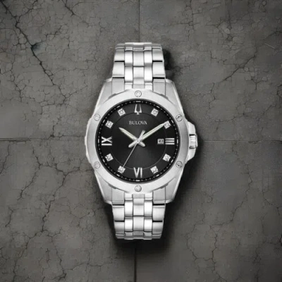 Pre-owned Bulova Brand  Men's Crystal Quartz Silver Stainless Steel Date Watch 96k106