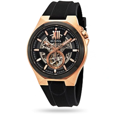 Bulova Classic Automatic Black Dial Black Silicone Men's Watch 98a177 In Black / Gold Tone / Rose / Rose Gold Tone / Skeleton