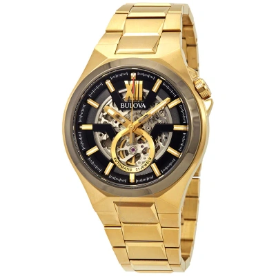 Bulova Classic Automatic Black Dial Men's Watch 98a178 In Black / Gold / Gold Tone / Skeleton / Yellow