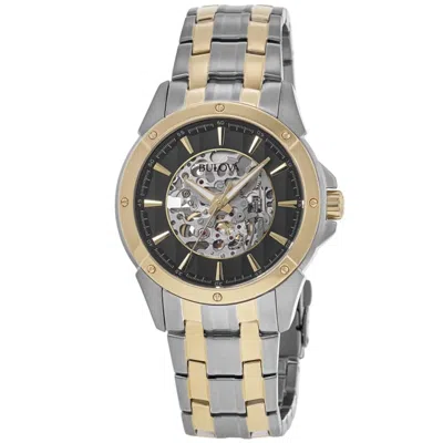Bulova Classic Automatic Black Skeleton Dial Two-tone Stainless Steel Men's Watch 98a146 In Metallic