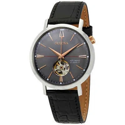 Pre-owned Bulova Classic Automatic Grey Dial Black Leather Men's Watch 98a187