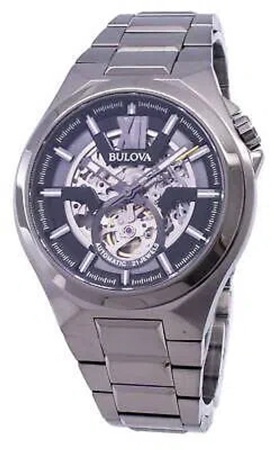Pre-owned Bulova Classic Black Skeleton Dial 21 Jewels 98a179 Automatic 100m Mens Watch
