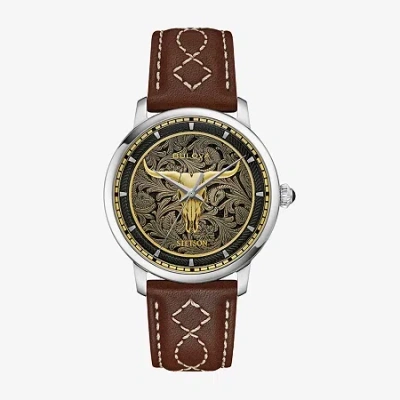 Bulova Classic Bul Mens Automatic Brown Leather Strap Watch 96a334