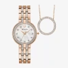 Bulova Classic Crystal Womens Crystal Accent Rose Goldtone Stainless Steel 2-pc. Watch Boxed Set 98x135 In Transparent
