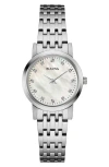 Bulova Classic Diamond & Mother-of-pearl Bracelet Watch, 27mm In Silver