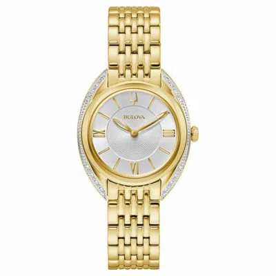 Pre-owned Bulova Classic Diamond Stainless Steel Quartz Ladies Watch 98r298