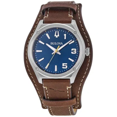 Bulova Classic Marc Anthony Blue Dial Leather Strap Men's Watch 96a313 In Brown