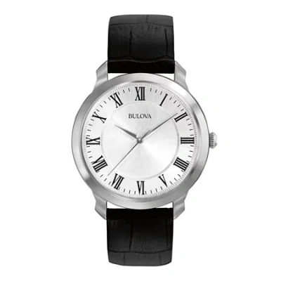 Bulova Classic Mens Black Leather Strap Watch 96a133 In White