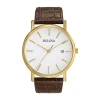 Bulova Classic Mens Brown Leather Strap Watch 97b100 In Transparent