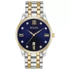 Bulova Classic Mens Two Tone Stainless Steel Bracelet Watch 98d130 In Blue