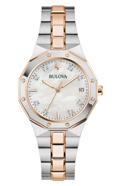 Bulova Women's Prestige Diamond Accent Two-tone Stainless Steel Bracelet Watch 32mm