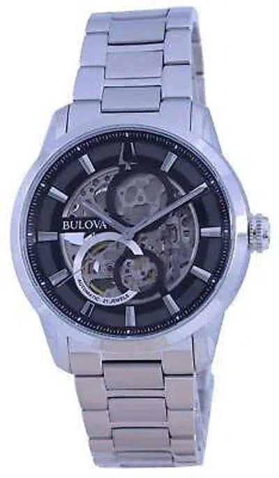 Pre-owned Bulova Classic Skeleton Black Dial Stainless Steel Automatic 96a208 Men's Watch