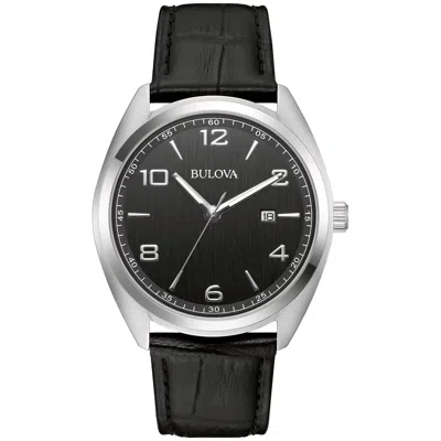 Bulova Classic Stainless Steel Black Leather Mens Watch