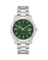 Bulova Surveyor Mens Automatic Silver Tone Stainless Steel Bracelet Watch 96b429 In Green/silver