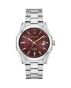 Bulova Surveyor Mens Automatic Silver Tone Stainless Steel Bracelet Watch 98b422 In Red/silver