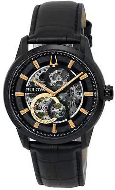 Pre-owned Bulova Classic Sutton Black Skeleton Dial 21 Jewels Automatic 98a283 Mens Watch
