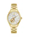 Bulova Classic Sutton Womens Automatic Gold Tone Stainless Steel Bracelet Watch 97l172 In White/gold