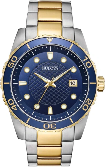 Pre-owned Bulova Classic Two-tone Stainless Steel 3-hand Date Calendar Quartz, Blue Dial Style: 9