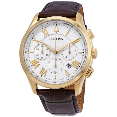 Bulova Classic White Textured Dial Men's Chronograph Watch 97b169 In Brown