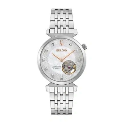 Bulova Classic Womens Diamond Accent Silver Tone Stainless Steel Bracelet Watch 96p222 In Multi
