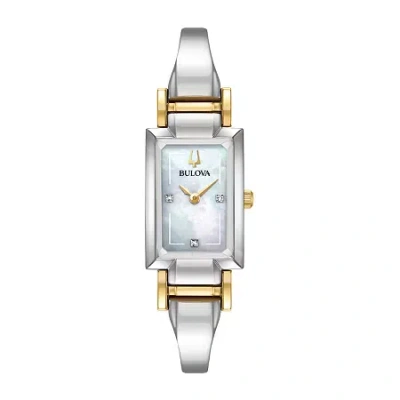 Bulova Classic Womens Diamond Accent Two Tone Stainless Steel Bangle Watch 98p188 In White